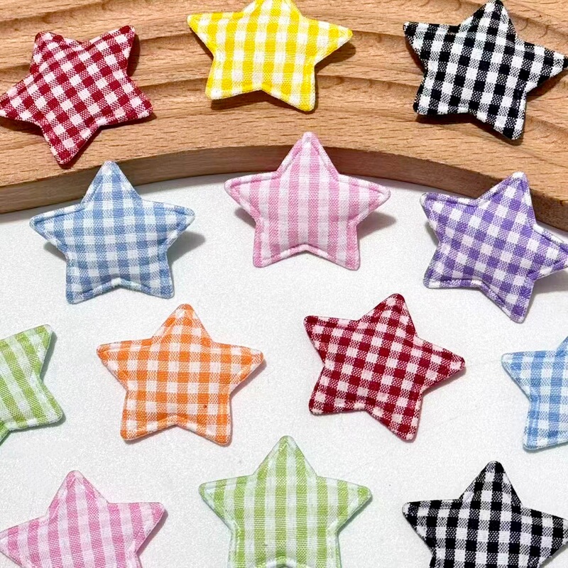 Ultrasonic Embossed Fabric Plaid Five-Pointed Star Accessories DIY Handmade Jewelry Kidsren's Hair Accessories Toy Decoration Accessories