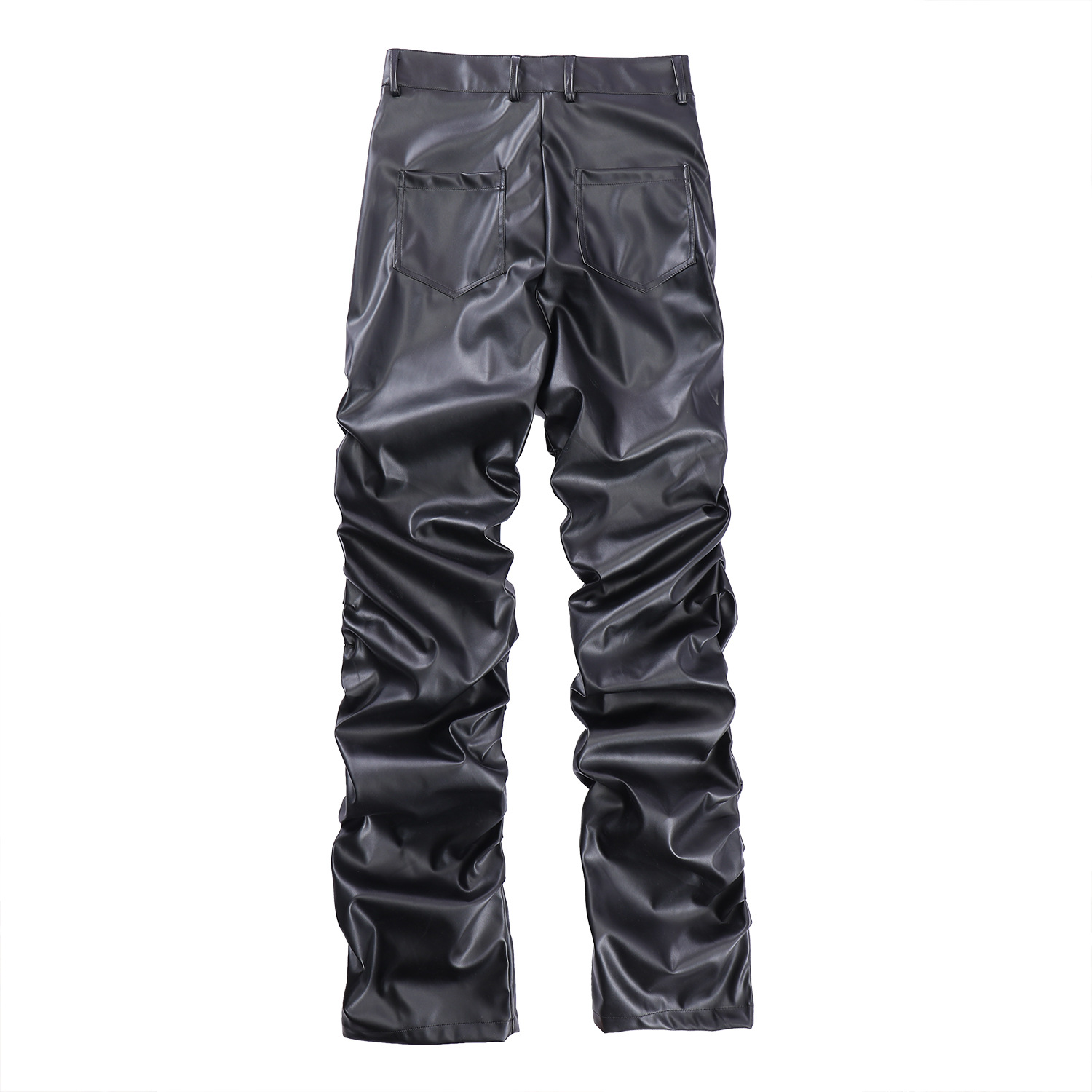 Pantalon en cuir PU d'inspiration punk pour homme - Coupe skinny style moto avec plis subtils, pantalon long slim taille haute (noir, S-XL)_voghion.com
