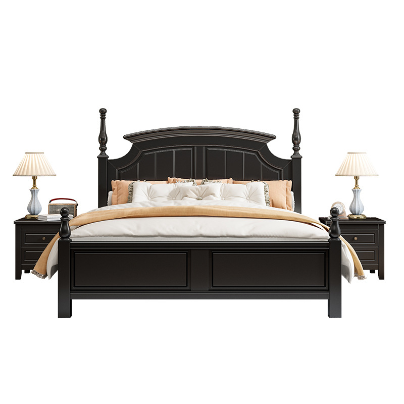 A6L复古美式床实木现代简约1.5m1.8m双人床简美婚床古典黑轻奢法