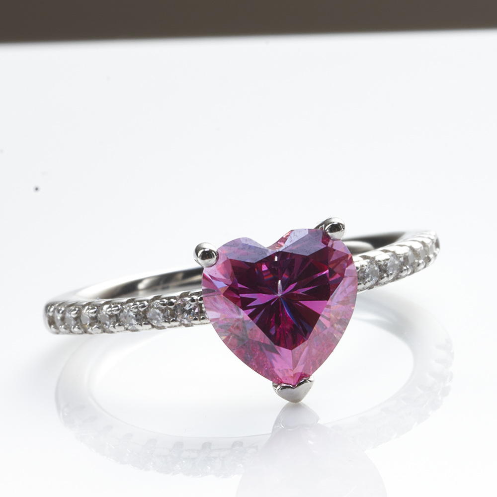 Anillo rosa azul verde en forma de corazón 1 quilate de moissanita anillo de moissanita de plata de forma especial