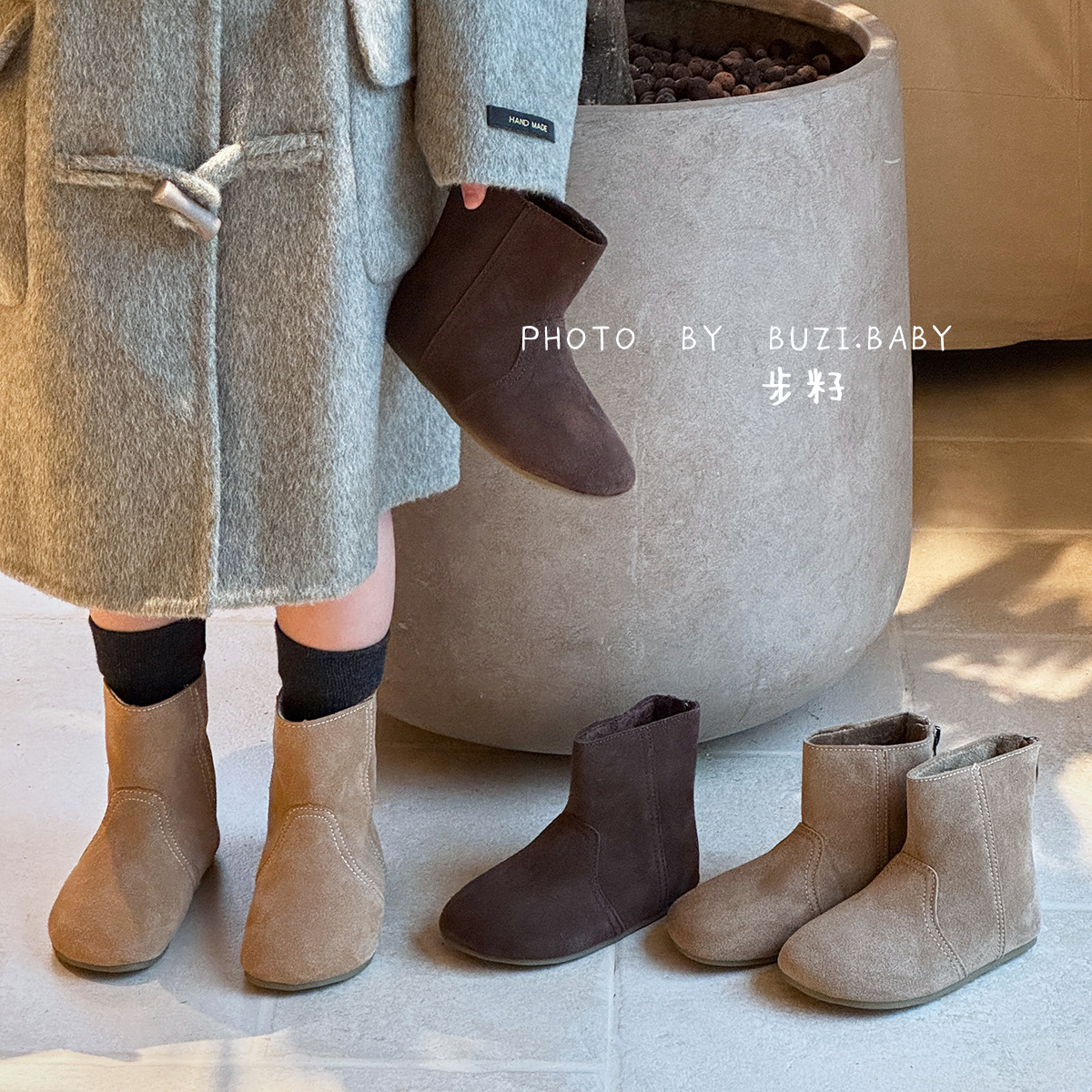 Cross-Border Japanese and Korean Style Autumn and Winter Children's Shoes, Toddler Martin Boots, Girls' Boots with Fleece Lining, Boys' Baby Short Boots