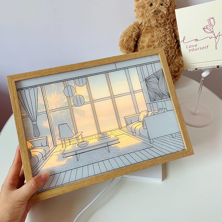 Lighting Painting Yang Gift Couple Night ins Bedside Lamp Decorative Painting Net Red Light Art Sketch Empty House Photo Frame