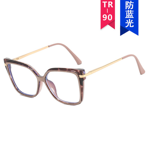 TR90 Metal Cat Eye Anti-Blue Light Glasses Frame Women's Fashion Large Frame Plain Mirror European and American Trendy Glasses Frame