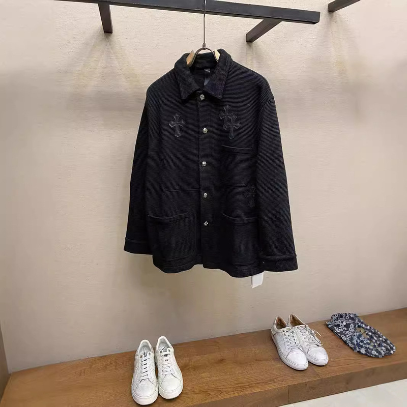24 Nanyou High-end Crowe Shirt Pocket Jacket Men's Waffle Leather Cross Decorative Trendy Top