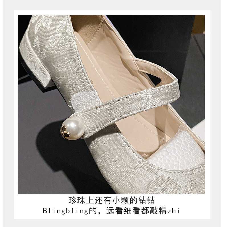Giày Mary Jane nữ mũi vuông quai ngang đính ngọc trai, gót thấp 1–3 cm — Màu mơ, Đen chi tiết 18