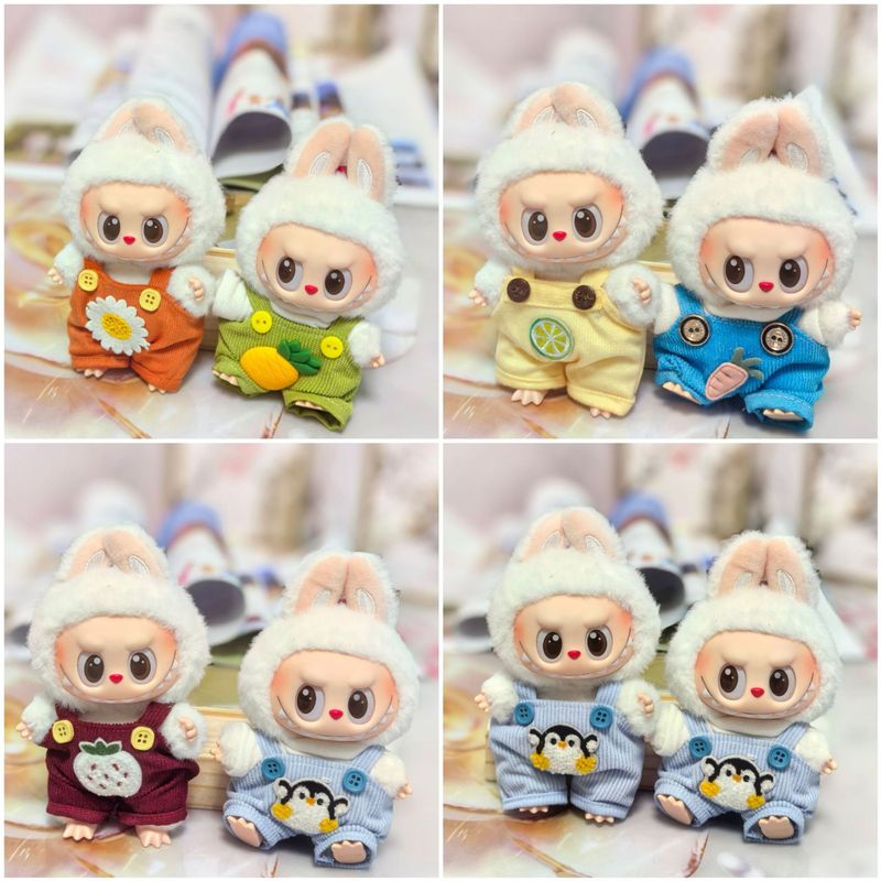 Labubu Clothes for Dolls, First, Second, and Third Generations, 10cm Cotton Doll Clothes, Cartoon Doll Clothing, Overalls and Shorts