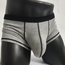 螺纹透气U凸显大低腰提臀单层薄款小平角男士前面加大囊袋四角裤