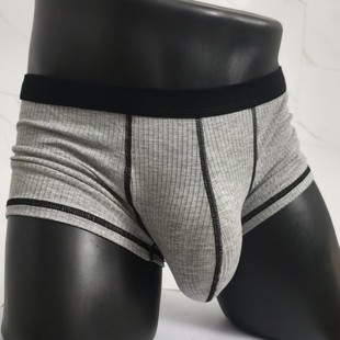 Threaded Breathable U-Shaped Low-Rise Hip-Lifting Single-Layer Thin Men's Boxer Briefs with Enlarged Front Pouch