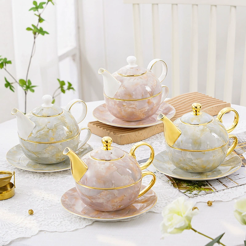 Marble pattern home ceramic sub -cup cup set Creative personality afternoon tea single pot, one pot, one cup