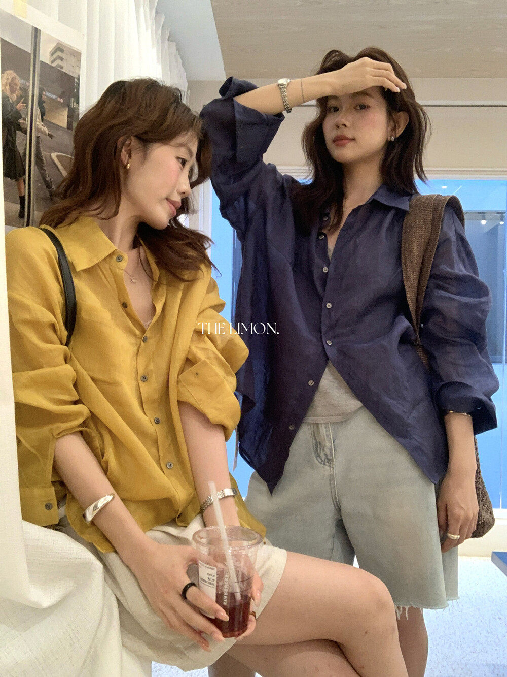 Áo sơ mi nữ linen tay dài cổ bẻ phong cách thư giãn — Xanh đen, xanh lam, Màu cà phê, màu hồng chi tiết 10