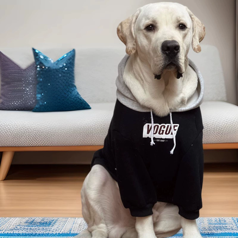 Осенне-зимний бархатный свитшот для больших собак с цветными блоками и капюшоном Лабрадор-золотистый ретривер Немецкая овчарка морозостойкий, теплый и утолщенный, приятный для кожи