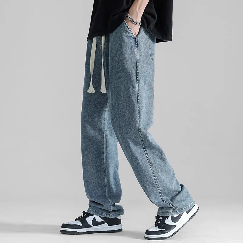 Straight Leg Jeans Men's 2024 Spring and Autumn New Fashion Brand Loose Pendant Wide Leg Dummy Trousers Casual Pants