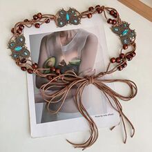 波西米亚手工编织串珠女生腰带配饰百搭蝴蝶腰链牛仔裤毛衣民族风