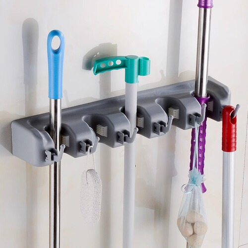 Multifunctional mop rack hook mop broom storage rack mop rack hanging treasure spring mop clip storage rack