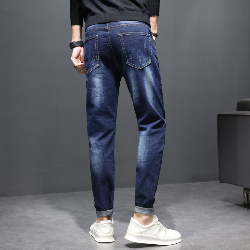 Four Seasons empuje principal TikTok pantalones vaqueros elásticos de los hombres populares jóvenes estilo coreano SLIM-Fit adelgazamiento gato barba caballo Pantalones