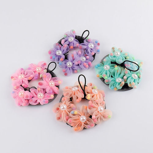 Flower Drawstring Hair Net Dance Headband for Girls, Braiding Magic Head Flower Hair Net Bag Round Hair Cap for Braiding