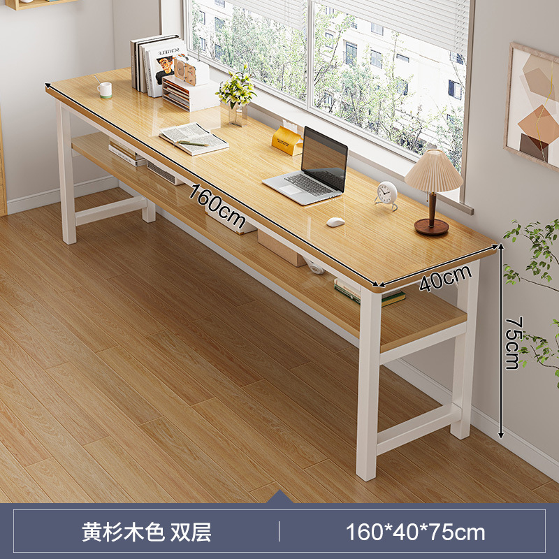 Escritorio doble largo para estudiantes, uso doméstico, estudio en dormitorio, escritura, apartamento de alquiler, escritorio rectangular para computadora, mesa estrecha para montar en la pared.