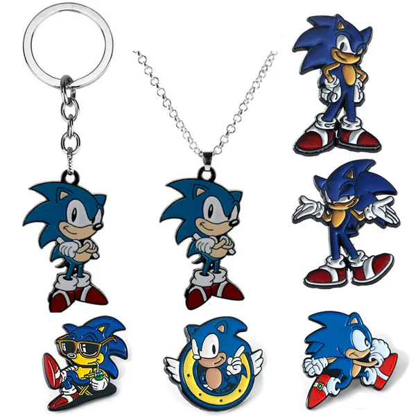 Cross-border Animation Hedgehog Kid Sonic Badge Alloy Oil Drop Pendant Necklace Cartoon Character Clothing Accessories