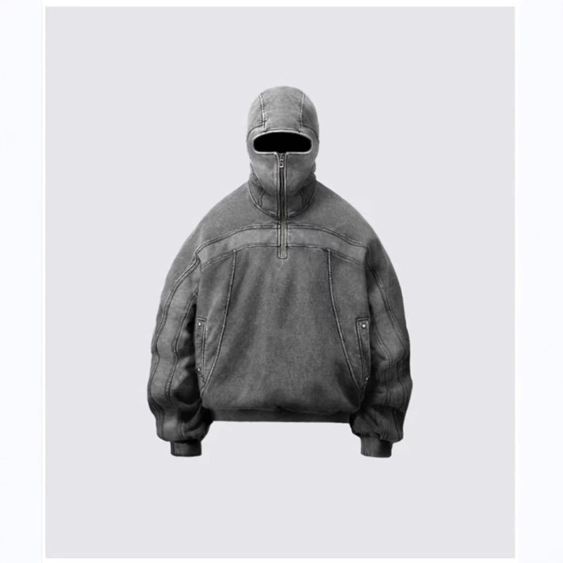 2025 American Style Fashion Brand Y2K Long Zipper Exposed Eyes Hat Design Hooded Zipper Cardigan Sweater Full Face Men's Style