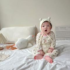 2024秋款韓版兒童打底衫ins款碎花印花兩件套小童長袖空調服套裝