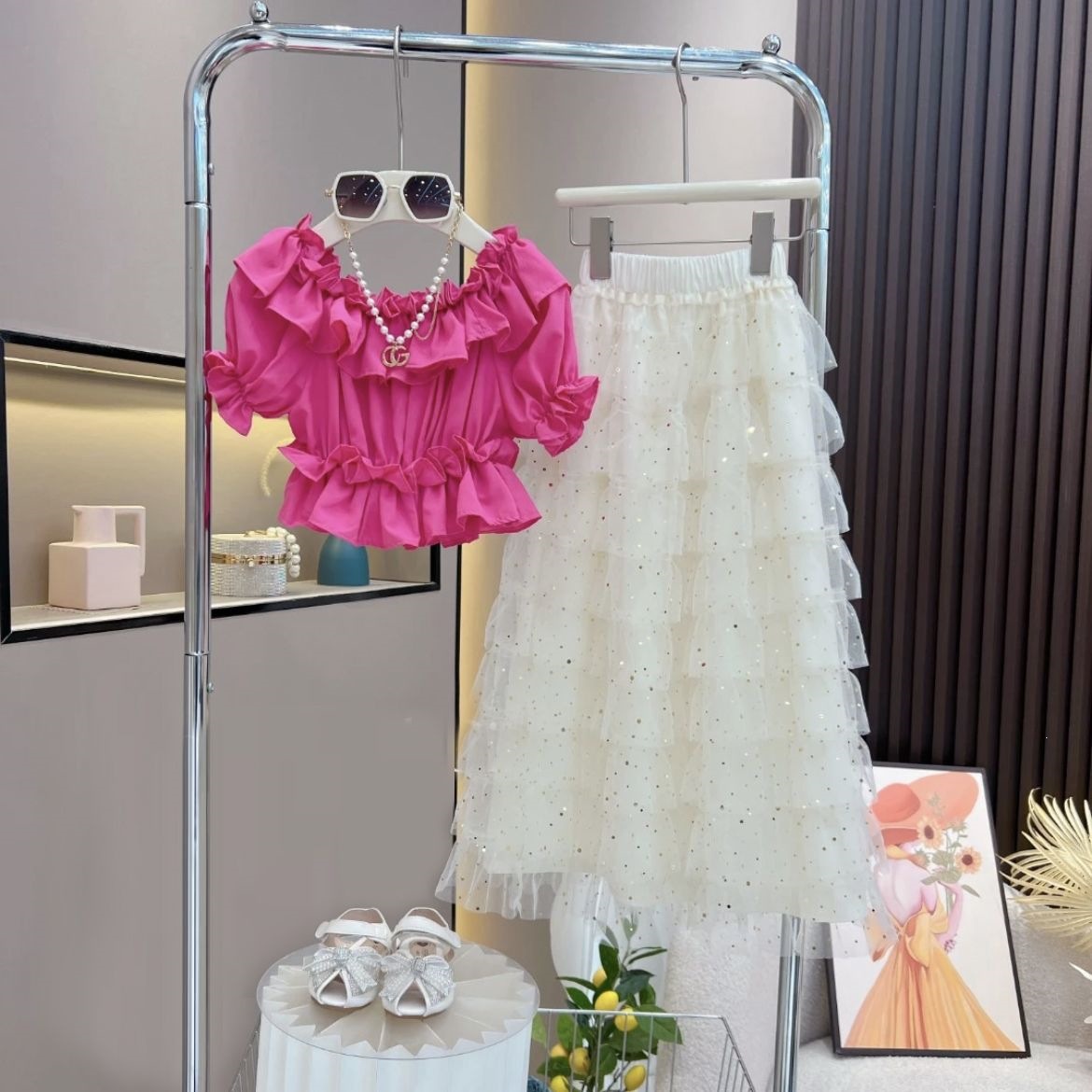 2026 New Style Girls' Summer Skirt: Stylish Off-Shoulder Top, Fashionable Girl's Skirt, Breathable Children's Skirt