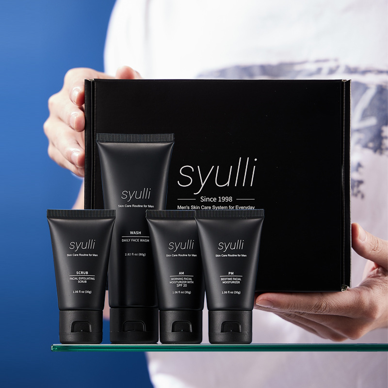 Cross-border e-commerce men's skincare set, four-piece set, moisturizing, oil-controlling skincare gift box, export-specific.