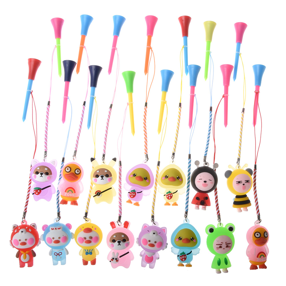 Asiento de golf bola de plástico clavo Camiseta de golf con cuerda con astigmatismo patrón de dibujos animados anti-perdida