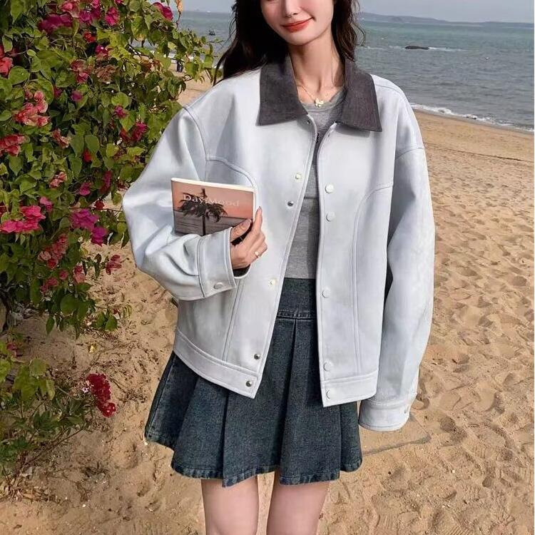 爆款流行超火短款外套女春秋2025新款小个子百搭休闲夹克撞色翻领|undefined