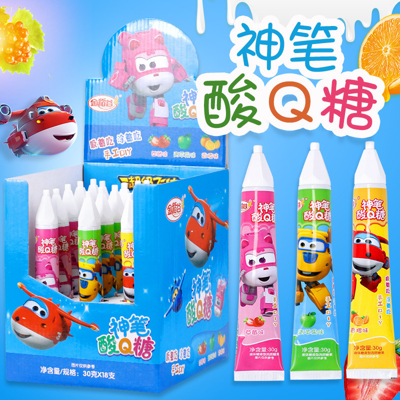 金稻谷30克神笔酸Q糖牙膏糖儿童食品液体吸吸乐糖果批发网红零食|ms