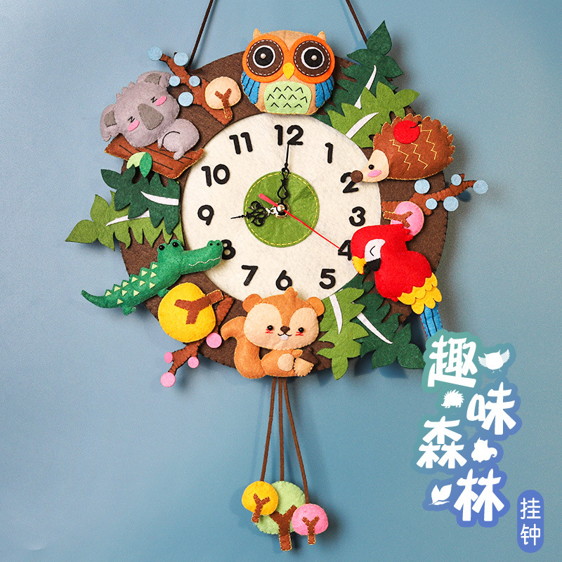 Reloj de pared animal de dibujos animados de bricolaje Reloj de pared de bosque divertido matar el tiempo regalo adornos hechos a mano paquete de material no tejido