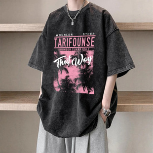 Designed Summer Washed Distressed Short-Sleeved T-Shirt Men's Ins Trendy Brand Loose American Retro Cotton Half-Sleeved T-Shirt