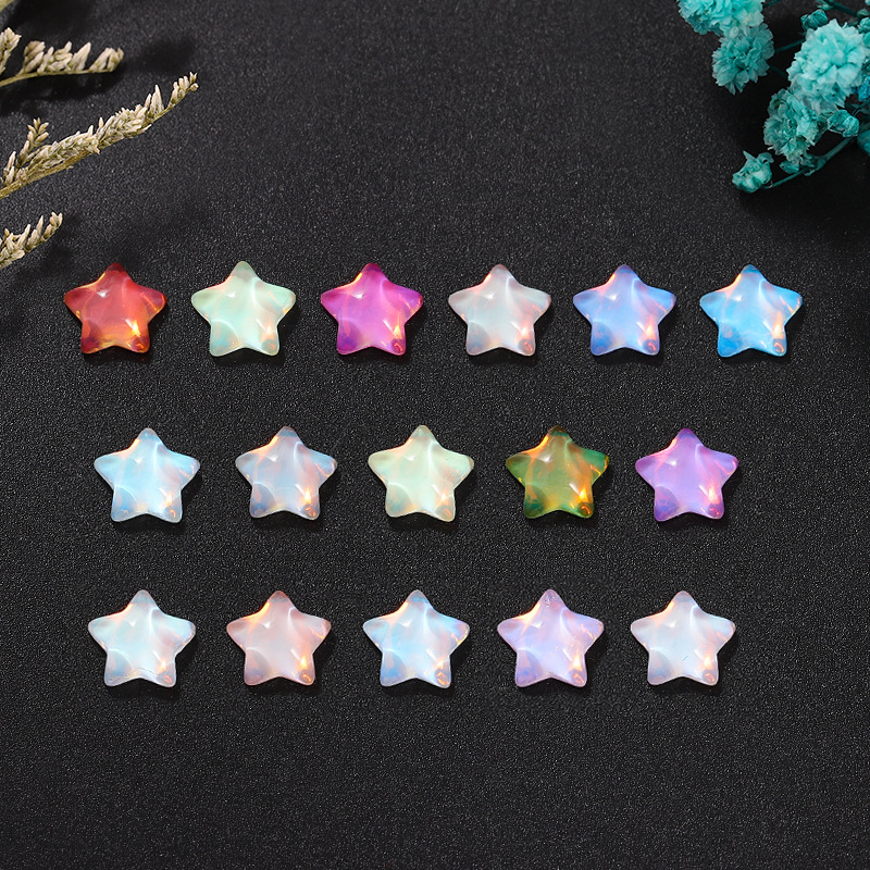 新款平底光面五角星星水晶玻璃摩卡钻美甲饰品 diy幻彩色可穿戴甲