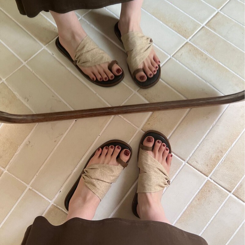 Summer Design Niche Flat-Soled Slip-On Slippers, Bohemian Style Soft-Soled Slippers for Outer Wear Roman Women's Shoes