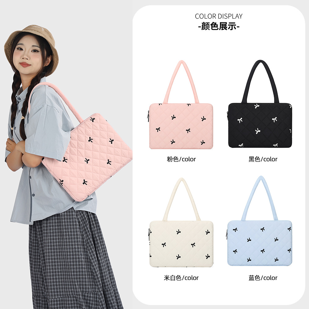 Korean-style embroidery 14inch bowknot handbag shoulder computer bag 11inch tablet storage bag 15.6inch computer bag