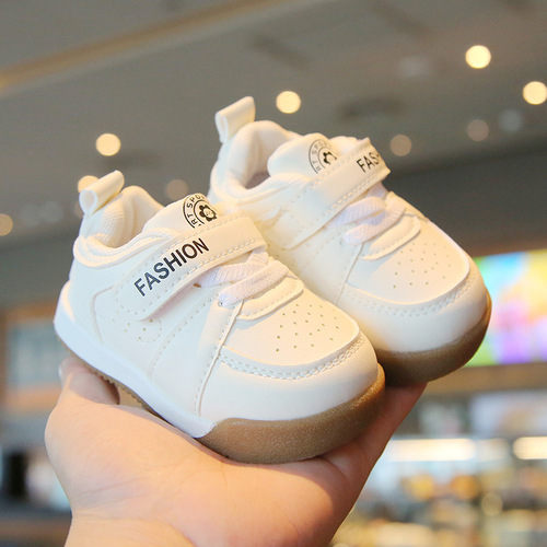 Spring and Autumn Baby Learning to Walk Shoes, Soft Sole Anti-Slip Boy Infant Board Shoes, Sports Magic Tape Girl's White Shoes Wholesale Price