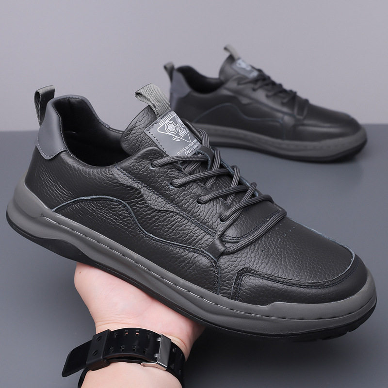 Giày thể thao nam da bò lớp đầu thoáng khí đơn giản, giày sneaker trắng thời trang — Q8058 màu đen, q 8058m trắng, q8058 màu vàng nâu