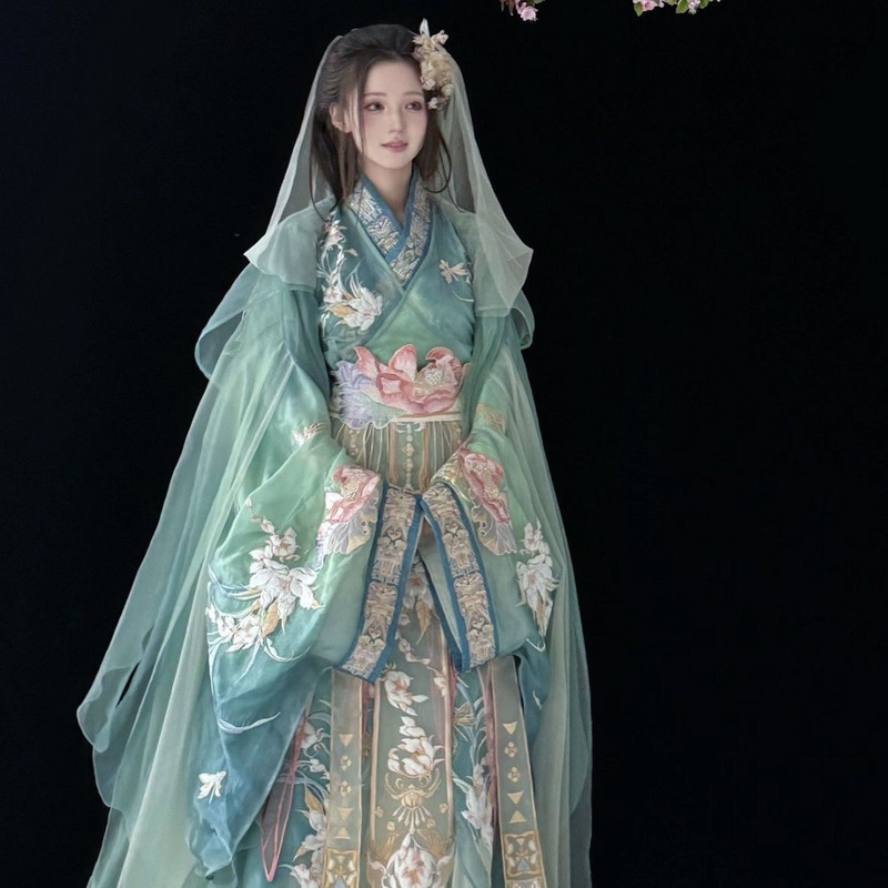 汉服女新品【莲尘】重工刺绣战国袍斗篷仙气多色春夏款套装|undefined