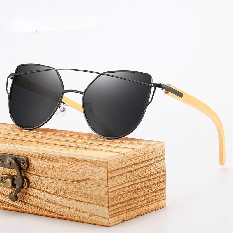 New Men's and Women's Bamboo Leg Polarized Sunglasses Cat's Eye Colorful Film Sunglasses Series Trendy Driving 2041 Glasses
