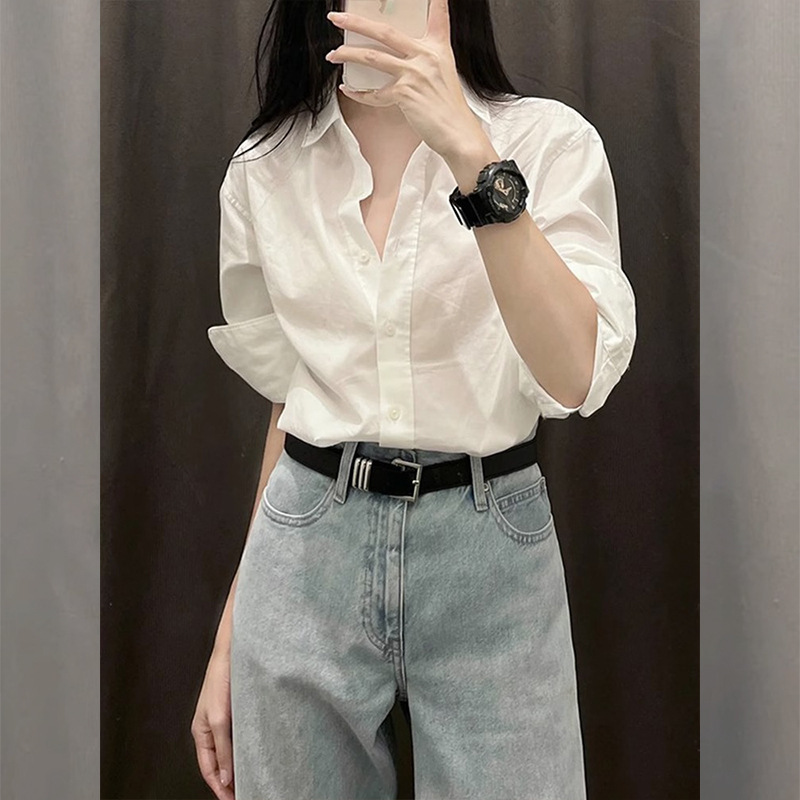 法式感白色衬衫女2025秋季新款棉衬衣设计感韩系穿搭上衣|undefined