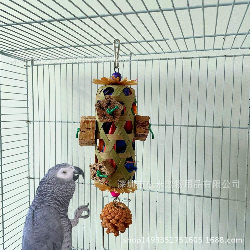Попугай игрушка птицы бамбуковая тканая корзина для кормления красочная кукурузная шелуха орех карамбола Коренная игрушка для укуса