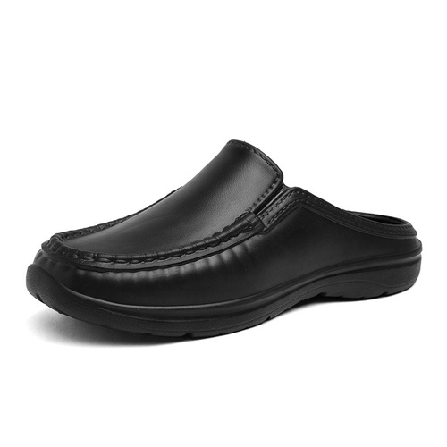 New EVA toe-cap half-slippers for men—casual leather shoes, oil-resistant and non-slip, chef’s shoes, slip-on loafers, driving shoes.