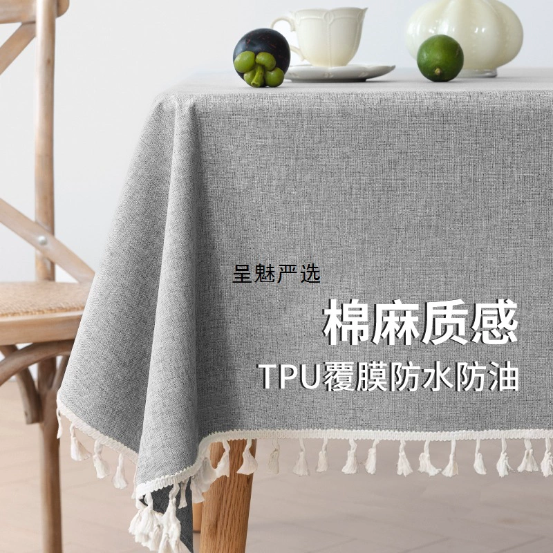 Скатерть из хлопка и льна, не требующая мытья, маслостойкая и водонепроницаемая, журнальный столик, прямоугольная скатерть, обеденный стол, новый стиль 2024, доступная роскошь