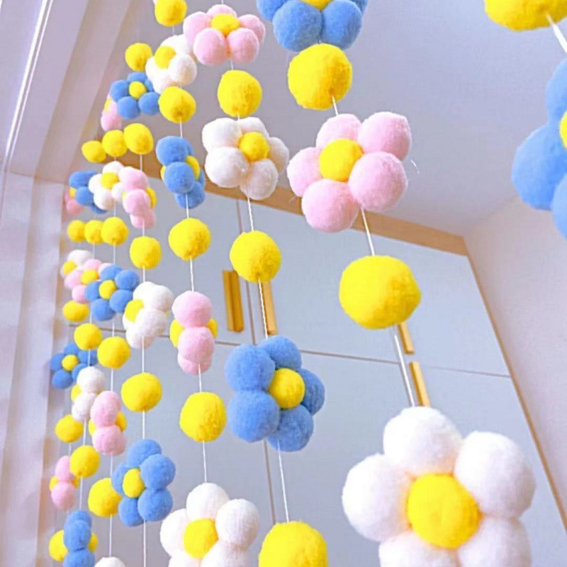 유치원 장식 모피 공 DIY 귀여운 꽃 커튼 창조적 인 어린이 부모-자식 뜨개질 재료 가방 바느질