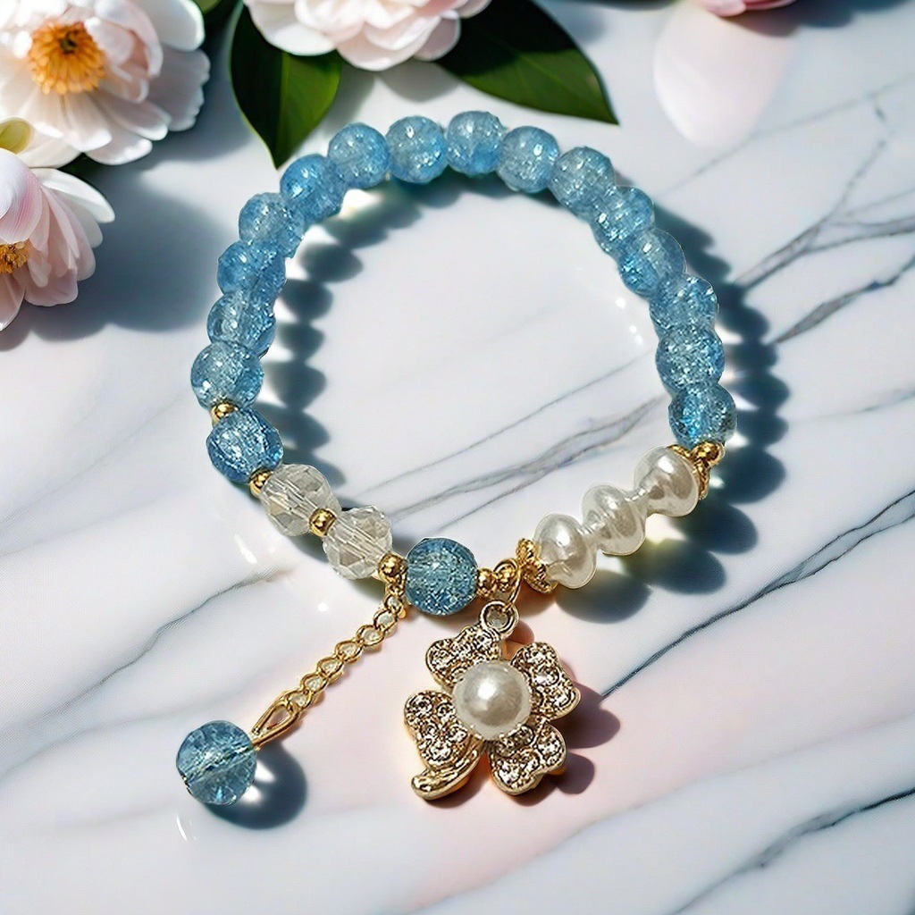 AC02 블루 네잎 클로버 팔찌