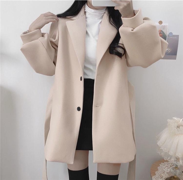 Women's Clothing Hepburn style black woolen coat for women autumn and winter 2024 new style small waist thickened medium and long woolen coat_voghion.com