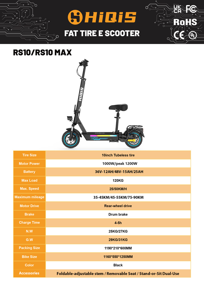 European and American overseas warehouse cross-border electric scooter with long range, 10-inch foldable, 1200W high power, long range for adults