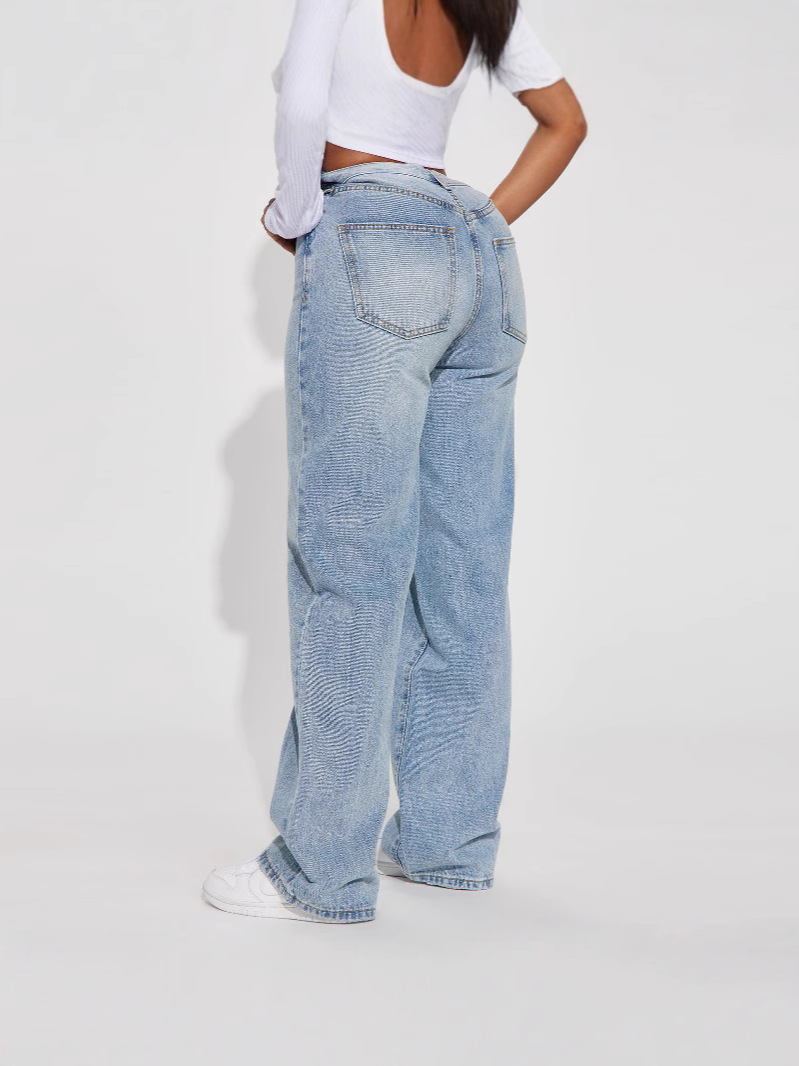 Amazon 2024 nueva ropa de mujer europea y americana azul claro transfronterizo jeans de cintura alta image 3