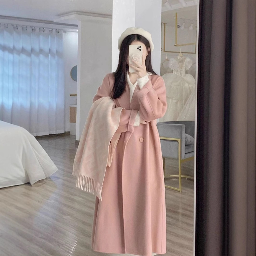 2024春秋新款赫本风毛呢大衣女中长款韩版宽松高级感毛呢外套