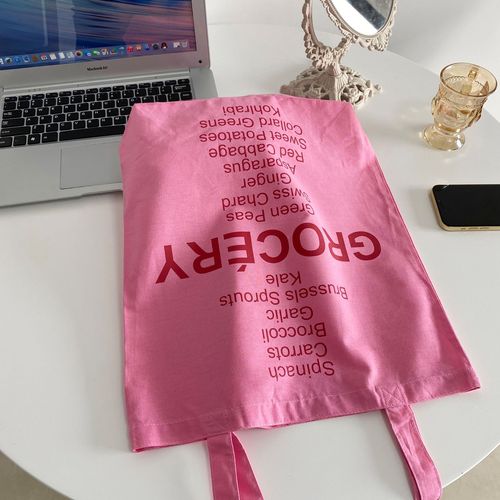 Korean version of sweet and simple pink English portable shoulder bag student shopping portable large capacity shopping bag women's bag