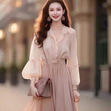 时尚高级感2024年新款春季女装法式设计粉色衬衫半身裙职业两件套